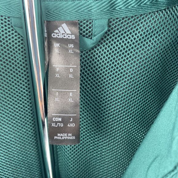 Adidas Windbreaker Jacket Mens 3-Stripe Full Zip Green Vented Size XL - Picture 3 of 6